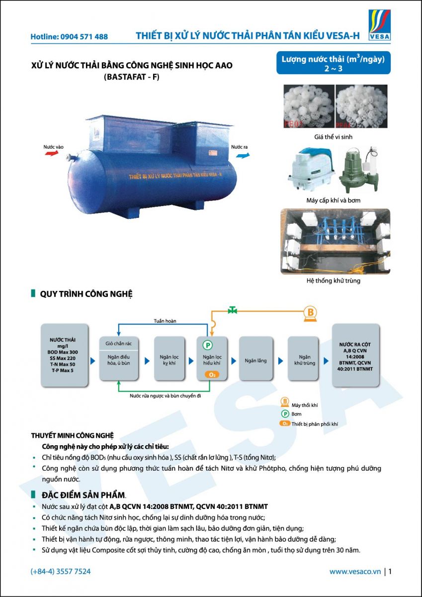 Xử lý nước thải bằng công nghệ sinh học AAO (BASTAFAT -F)